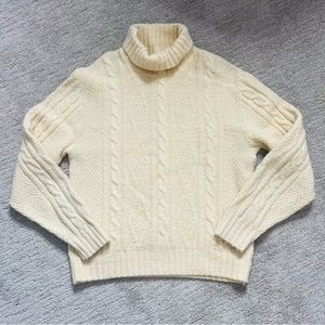 Vintage 70s Ivory Fisherman Turtleneck Sweater - Orlon